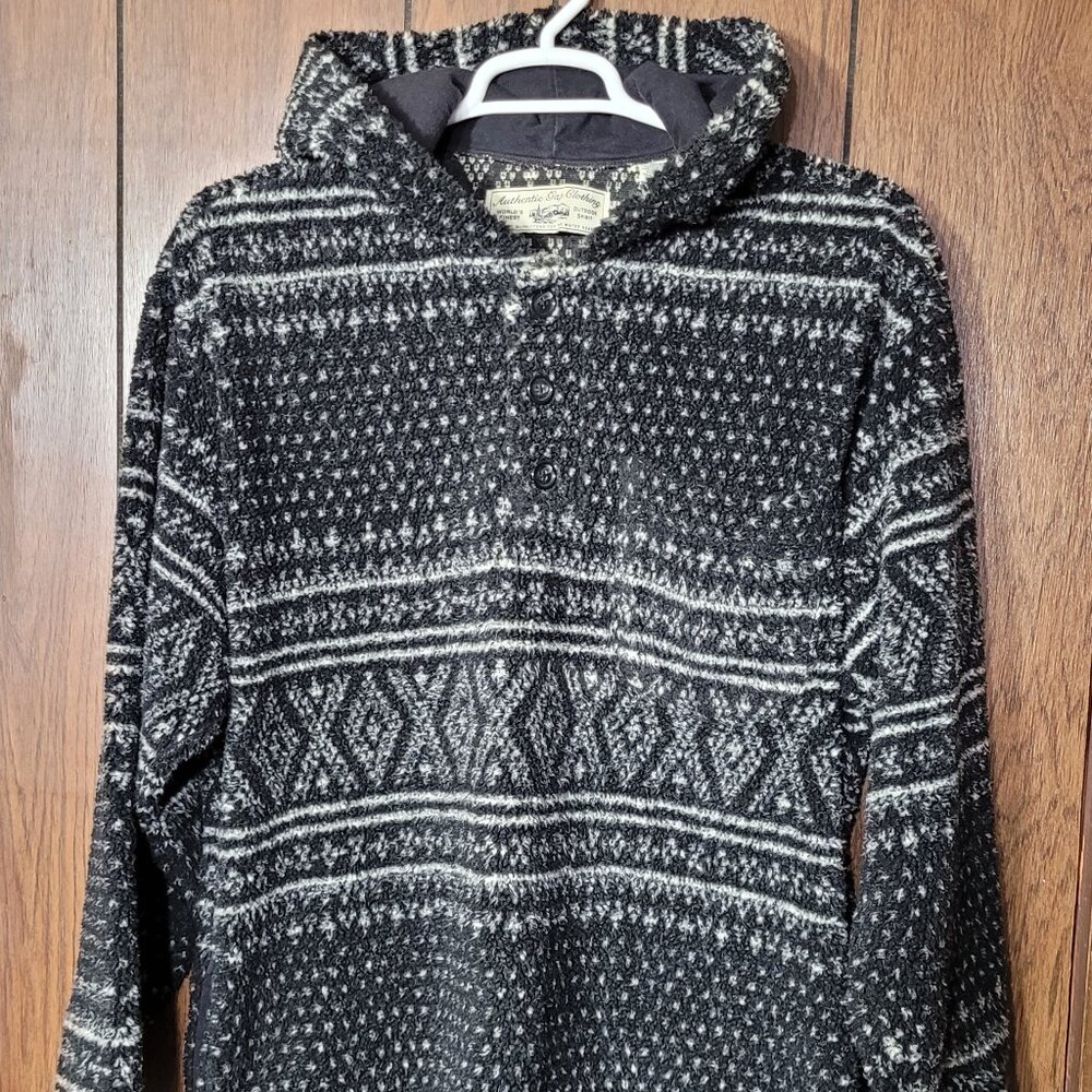 Vtg Authentic Gap Outfitters henley Black Aztec Size L Fleece Pullover Y2K USA